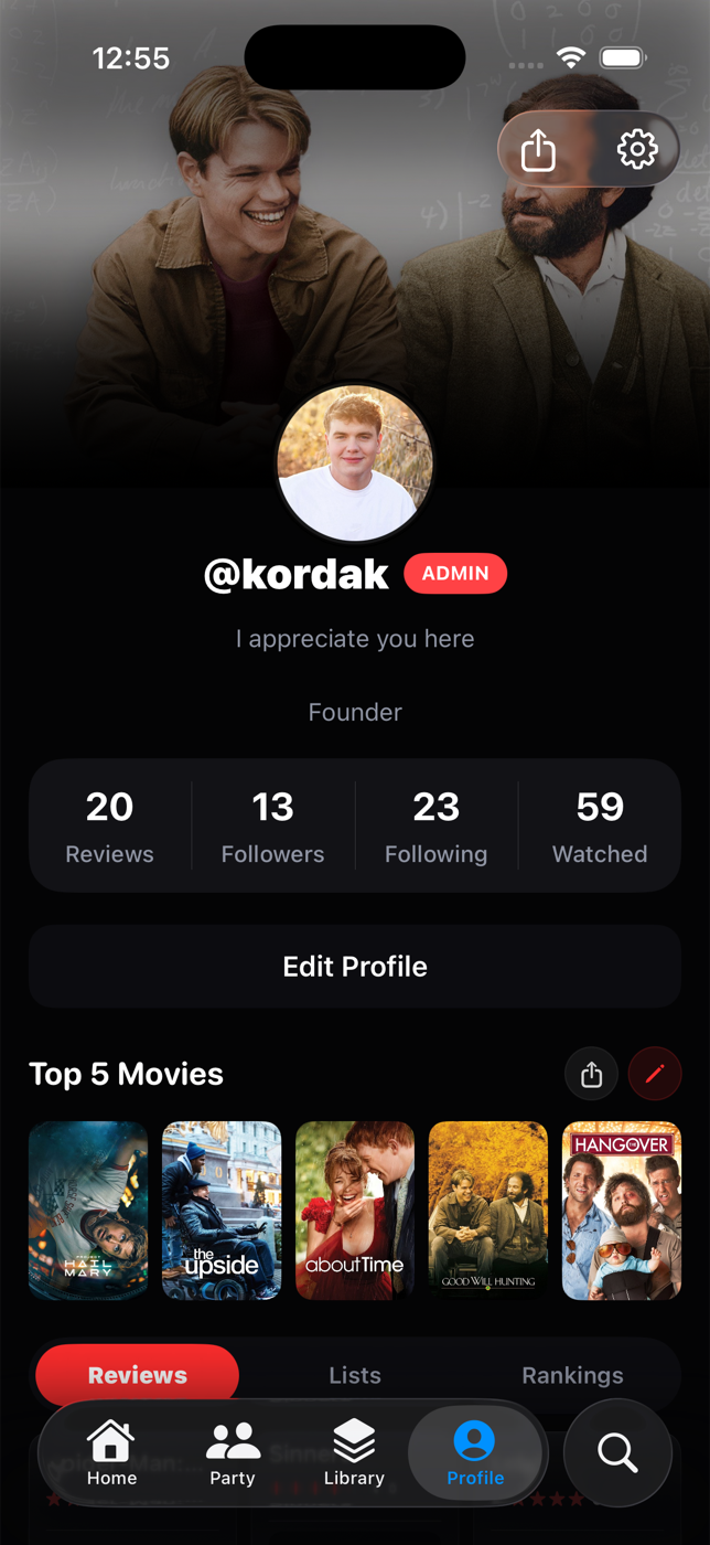 ReelTalk user profile showing favorite movies